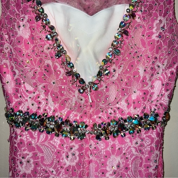 Vienna Prom Pink w/Crystals Vienna 1034 Size 0 Long Lace Prom Dress Pageant Gown - Picture 9 of 16